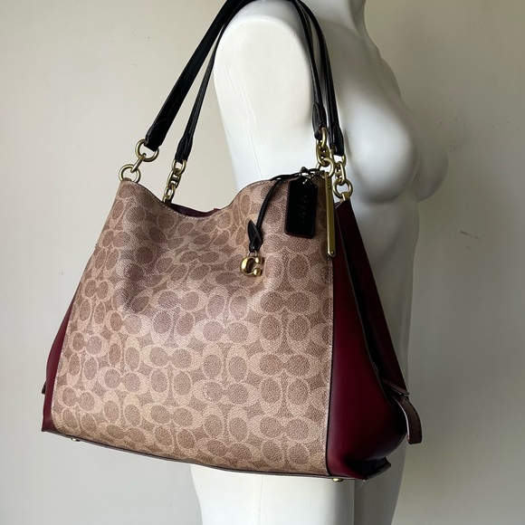 COACH Dalton Bag 31 In Colorblock Signature Canvas & Leather, Tan/Deep Red - Picture 5 of 17